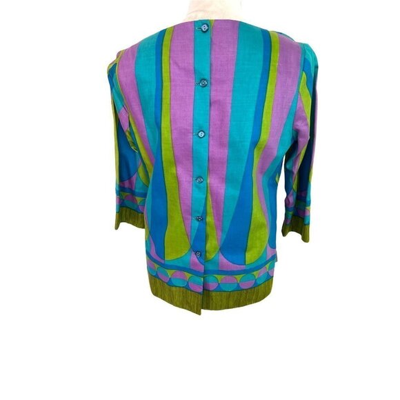 Alex Colman California Top Womens Size 12 Vintage Cotton Button Back Blue Green - Picture 2 of 13